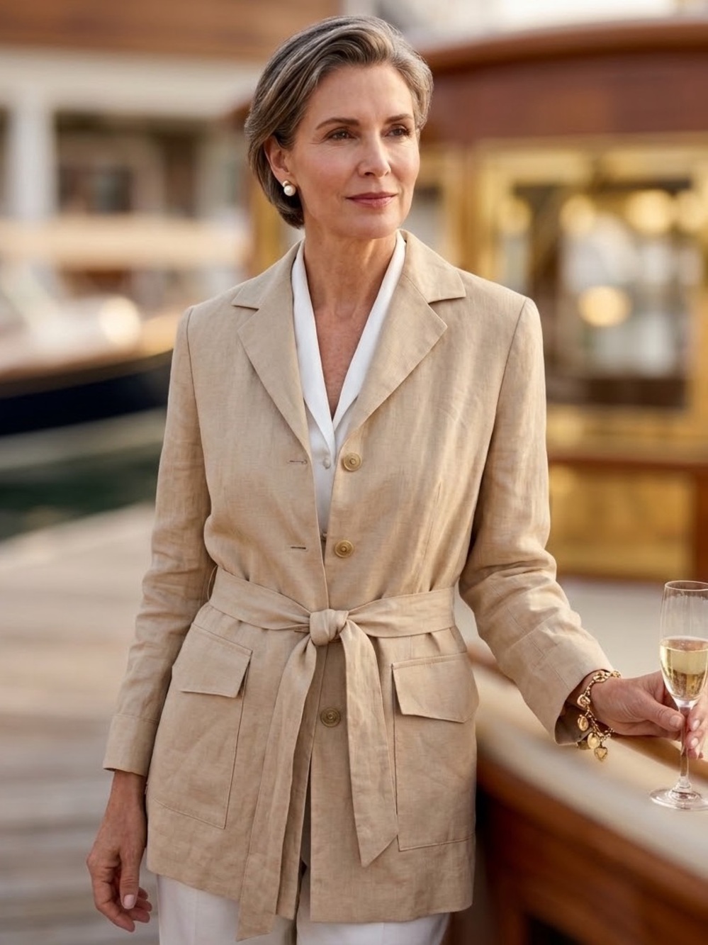 Brooks Brothers Beige Tie-Waist Linen Blazer